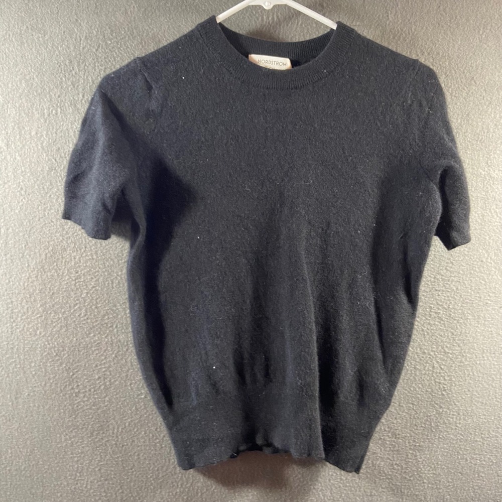 Nordstrom Cashmere Sweater Black M Capsule Quiet Luxury Parisian minimalist